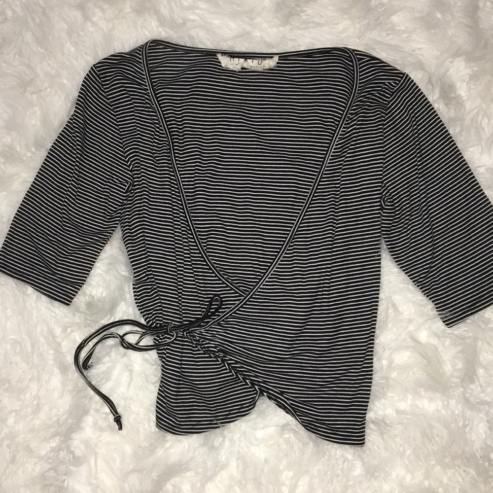Striped Wrap V-Neck Top